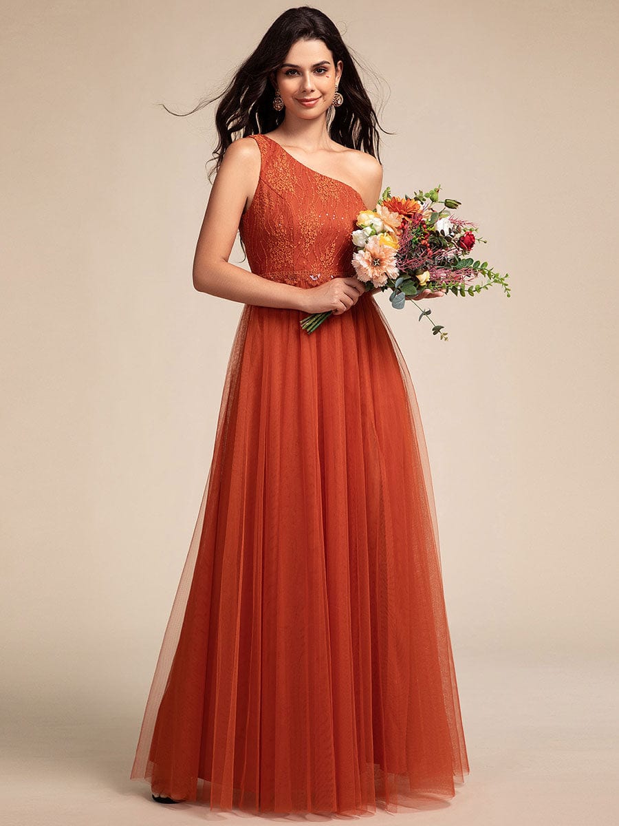 One-Shoulder Embellished Tulle Formal Evening Dress #color_Burnt Orange