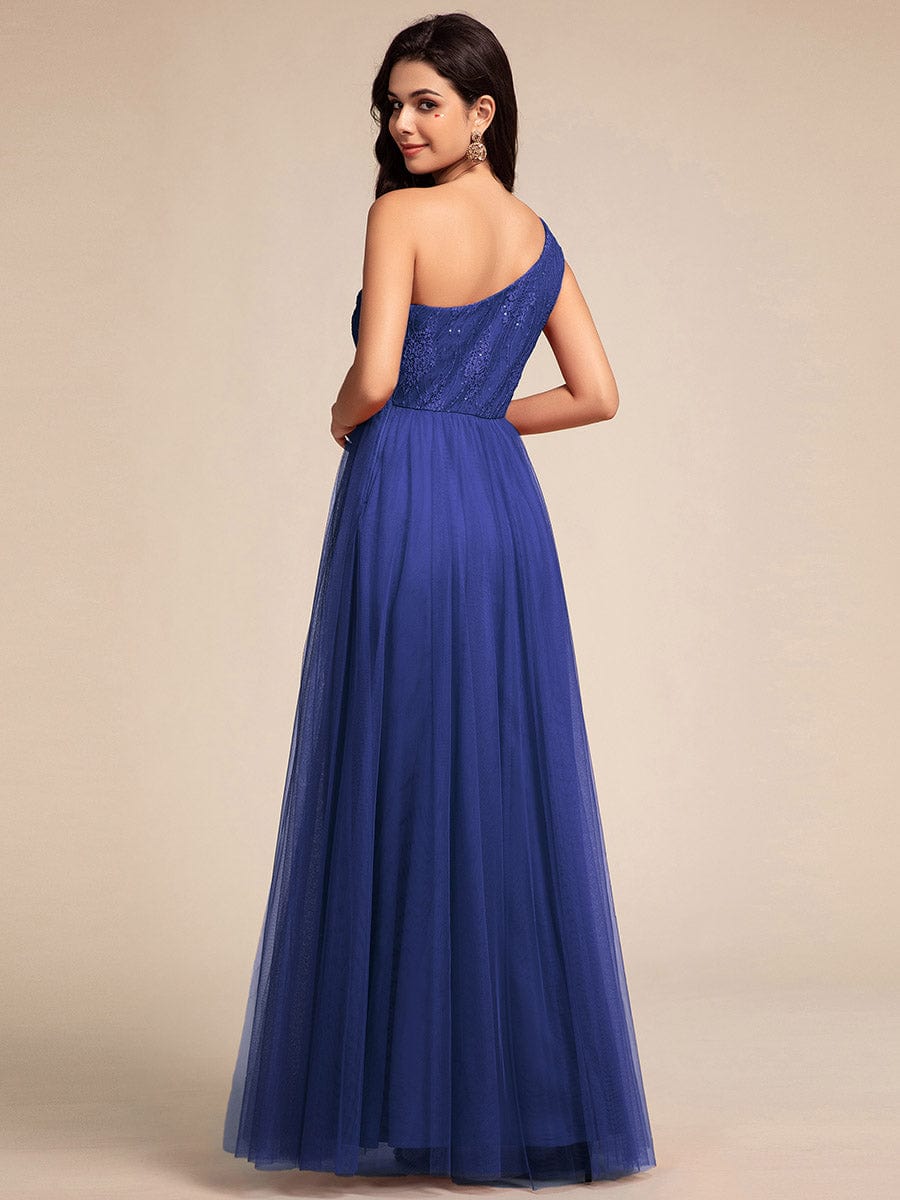 One-Shoulder Embellished Tulle Formal Evening Dress #color_Sapphire Blue