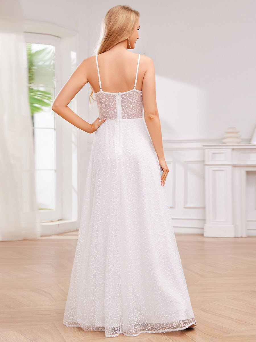 Elegant Sequin Spaghetti Strap Corset Formal Evening Dress #color_White