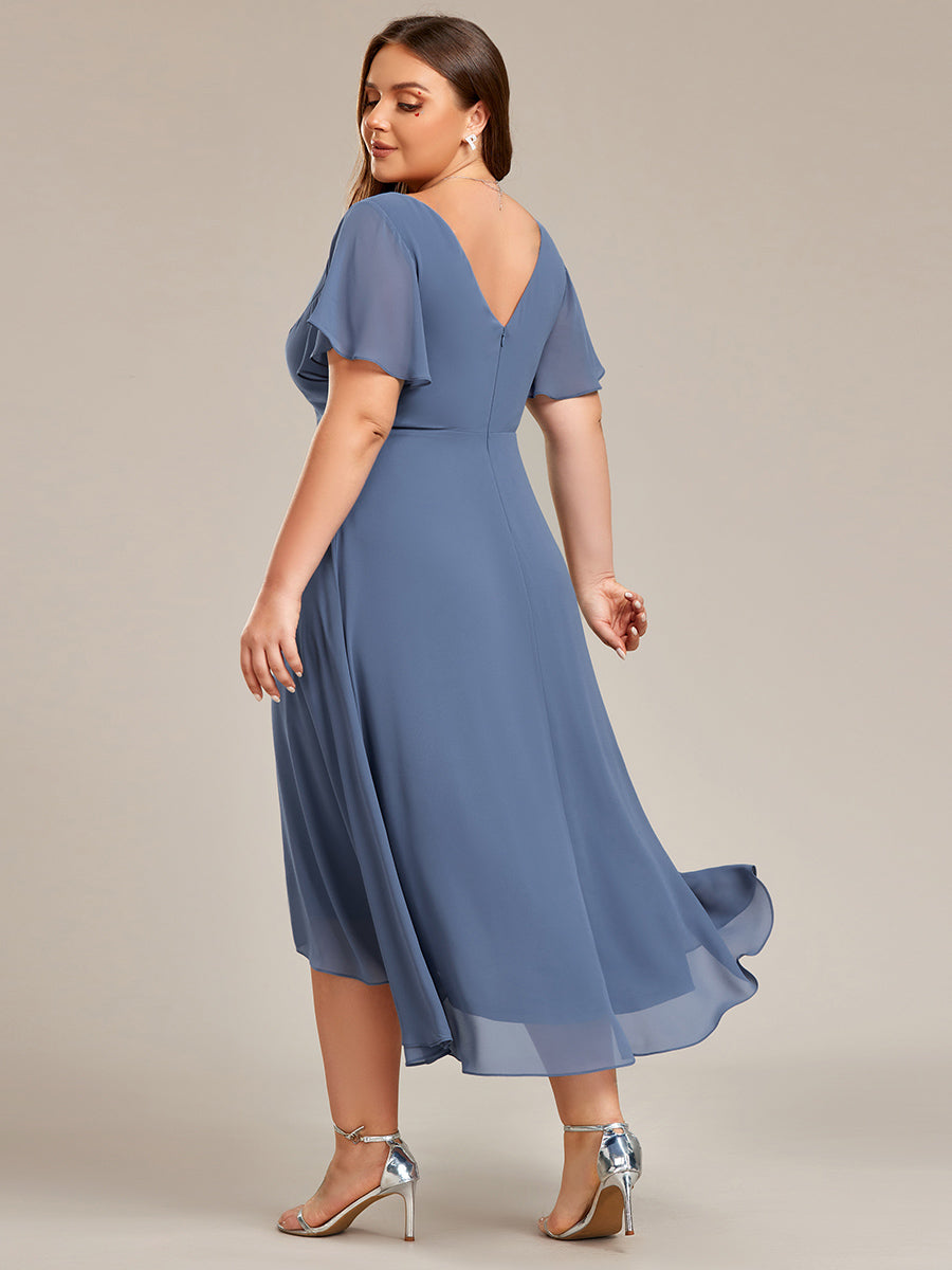 Flowing Chiffon V-Neck Ruffle Sleeves Bridesmaid Dress  #color_Dusty Navy