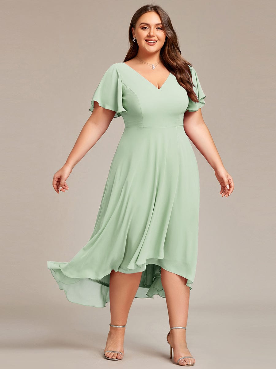 Flowing Chiffon V-Neck Ruffle Sleeves Bridesmaid Dress  #color_Mint Green