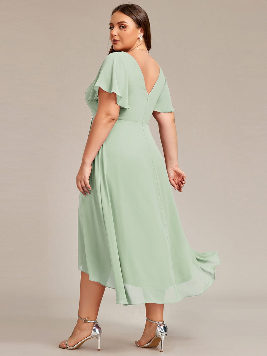 Flowing Chiffon V-Neck Ruffle Sleeves Bridesmaid Dress  #color_Mint Green