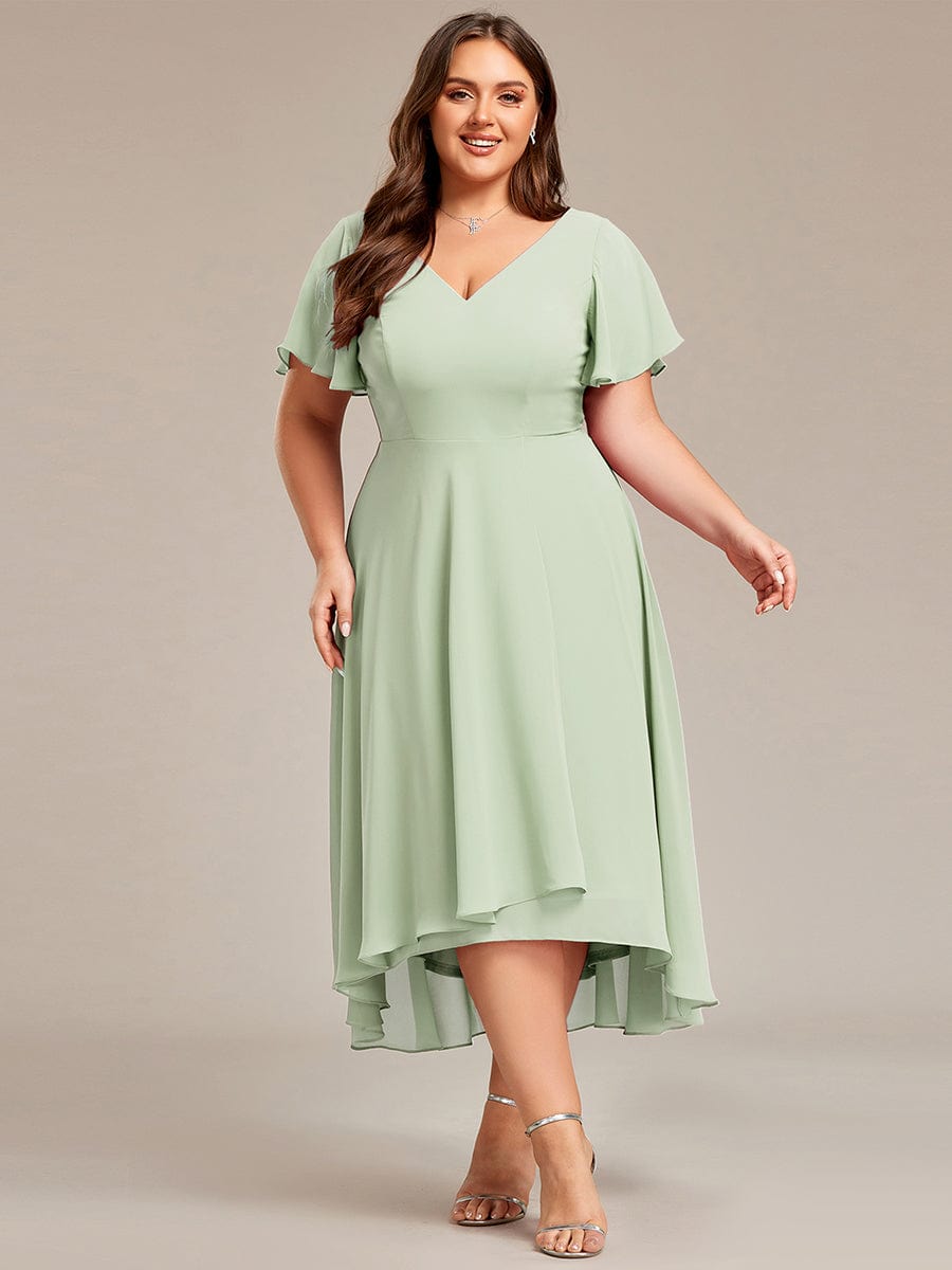 Flowing Chiffon V-Neck Ruffle Sleeves Bridesmaid Dress  #color_Mint Green