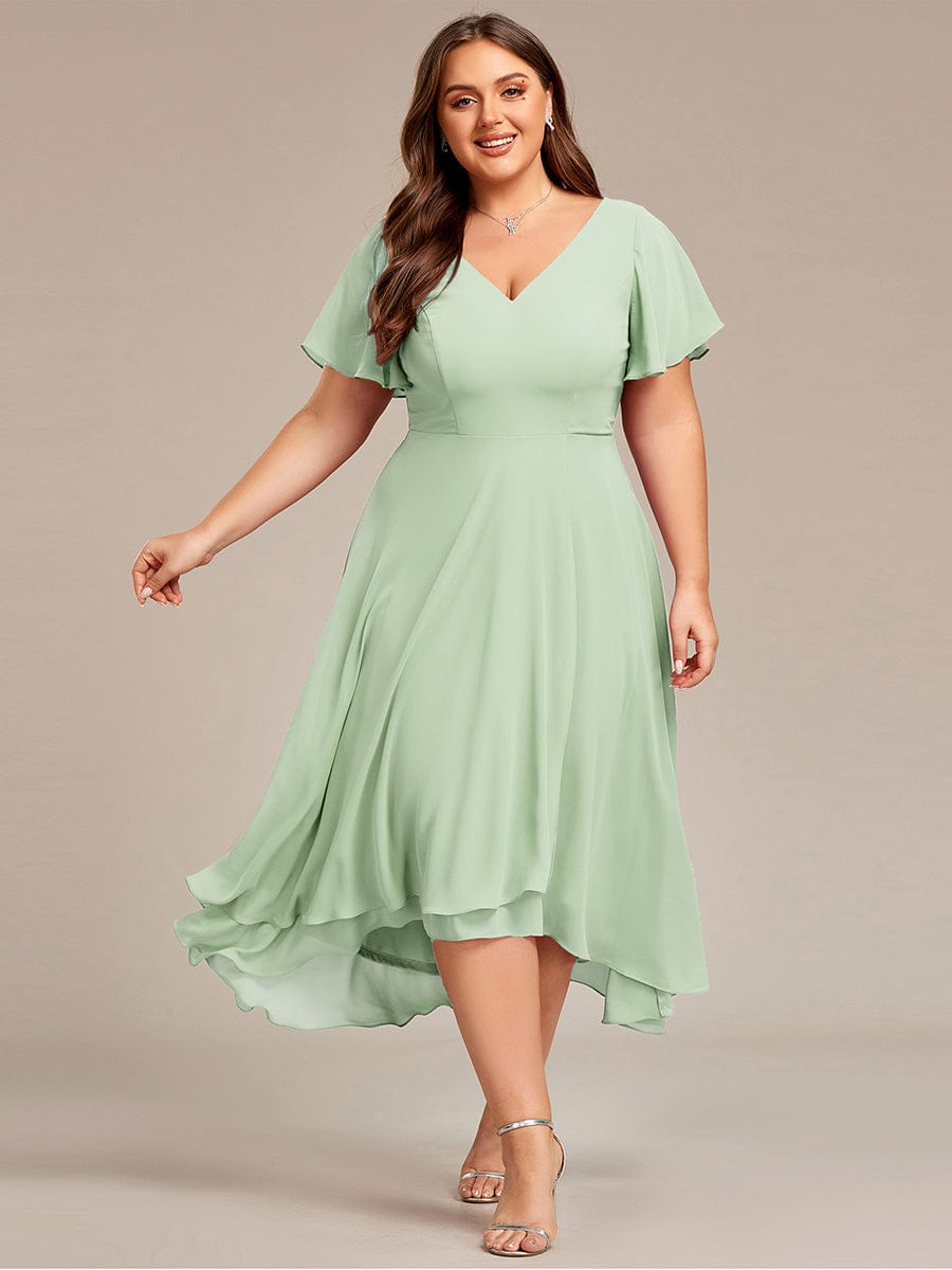 Flowing Chiffon V-Neck Ruffle Sleeves Bridesmaid Dress  #color_Mint Green