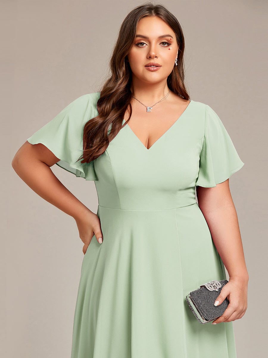 Flowing Chiffon V-Neck Ruffle Sleeves Bridesmaid Dress  #color_Mint Green