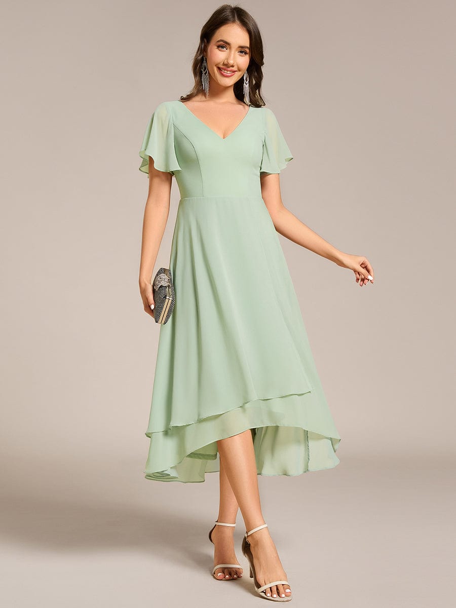 Flowing Chiffon V-Neck Ruffle Sleeves Bridesmaid Dress  #color_Mint Green