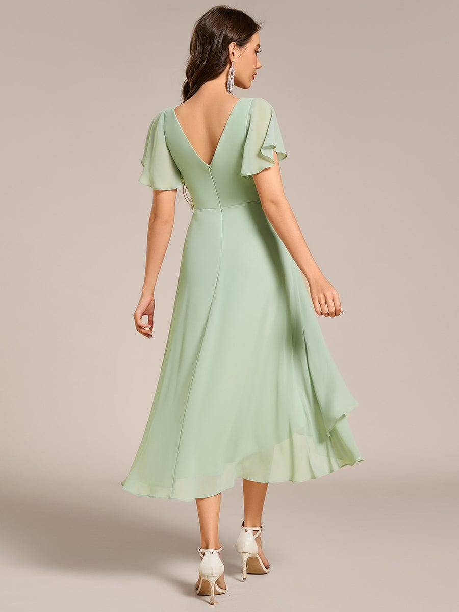 Flowing Chiffon V-Neck Ruffle Sleeves Bridesmaid Dress  #color_Mint Green