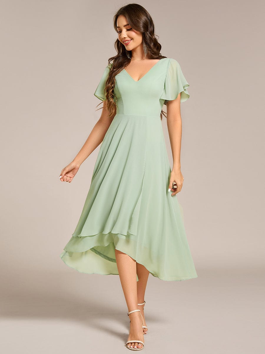 Flowing Chiffon V-Neck Ruffle Sleeves Bridesmaid Dress  #color_Mint Green