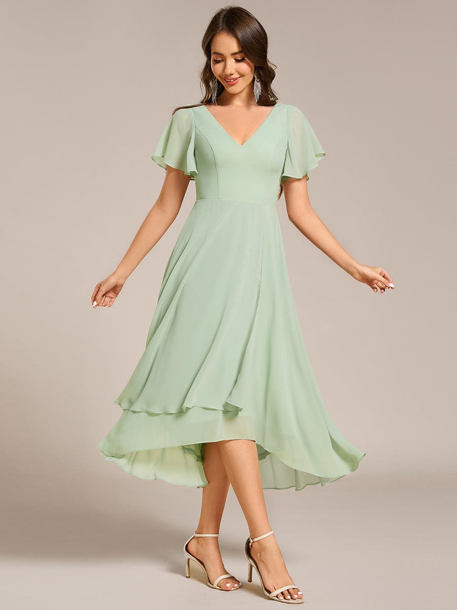 Flowing Chiffon V-Neck Ruffle Sleeves Bridesmaid Dress  #color_Mint Green