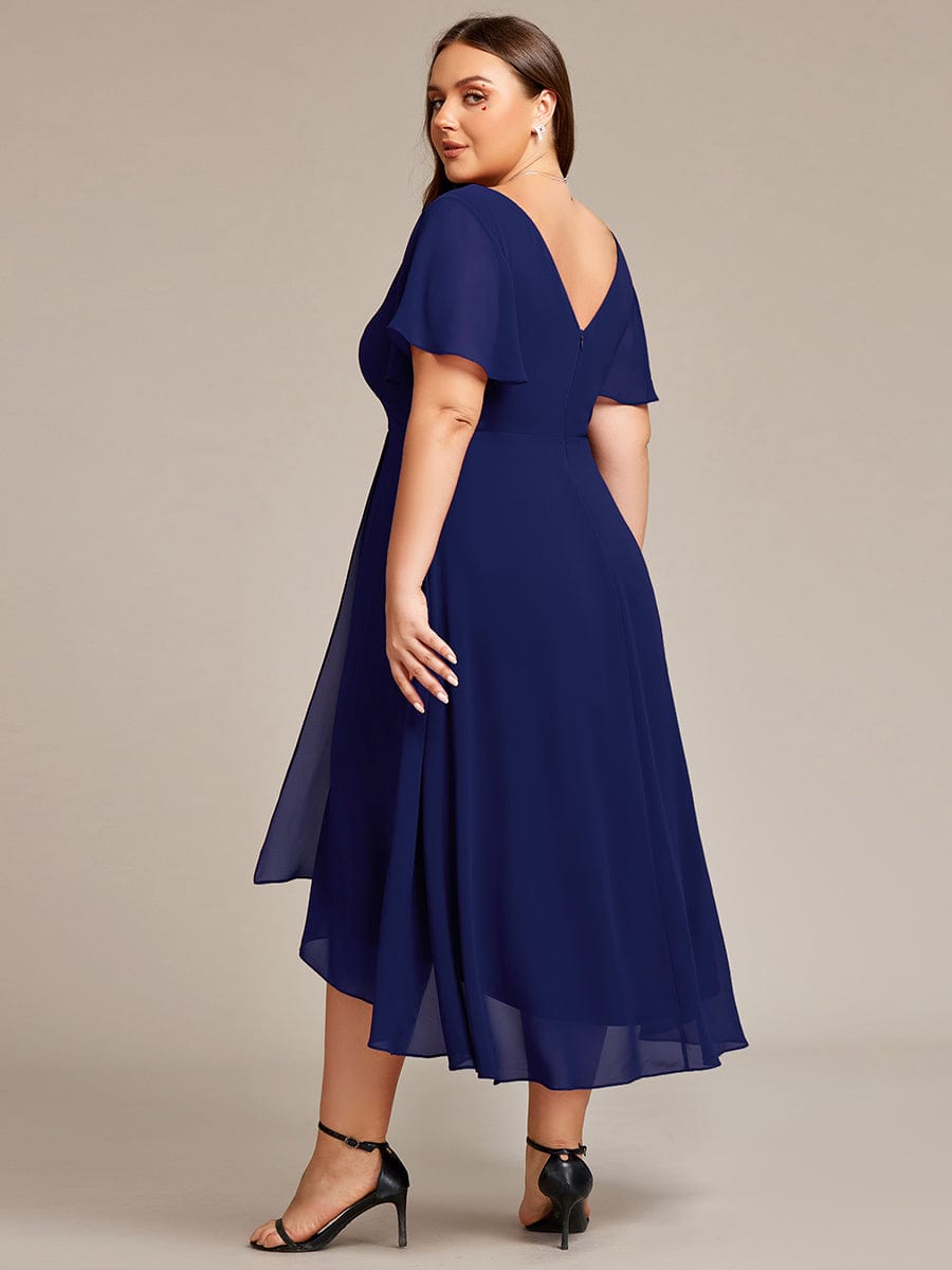 Flowing Chiffon V-Neck Ruffle Sleeves Bridesmaid Dress  #color_Navy Blue