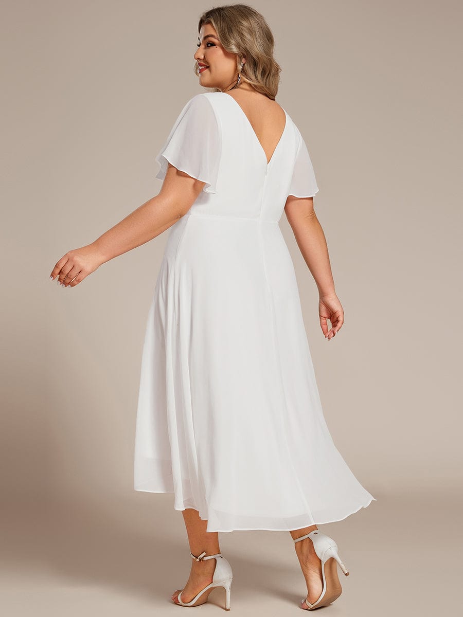 Flowing Chiffon V-Neck Ruffle Sleeves Bridesmaid Dress  #color_White