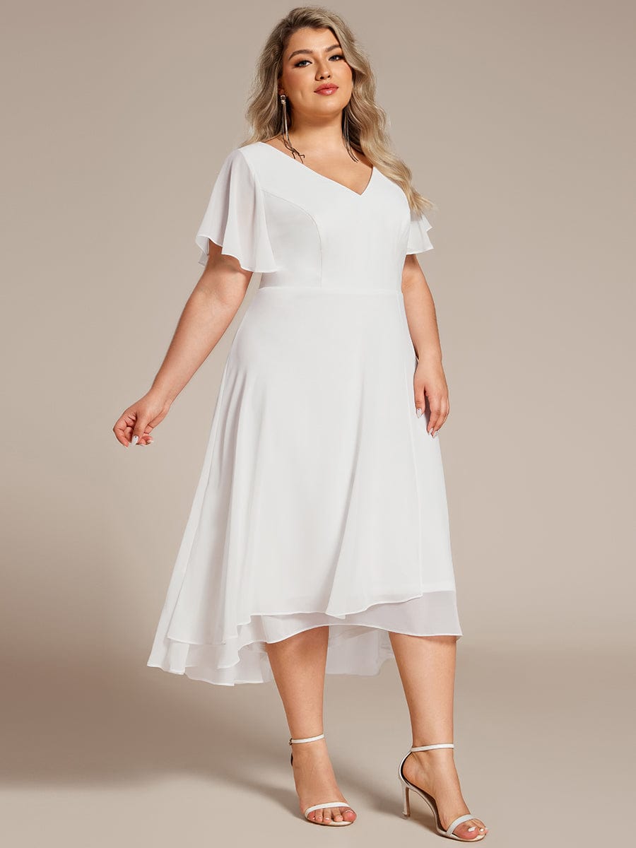 Flowing Chiffon V-Neck Ruffle Sleeves Bridesmaid Dress  #color_White