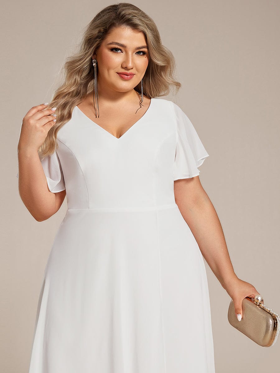 Flowing Chiffon V-Neck Ruffle Sleeves Bridesmaid Dress  #color_White