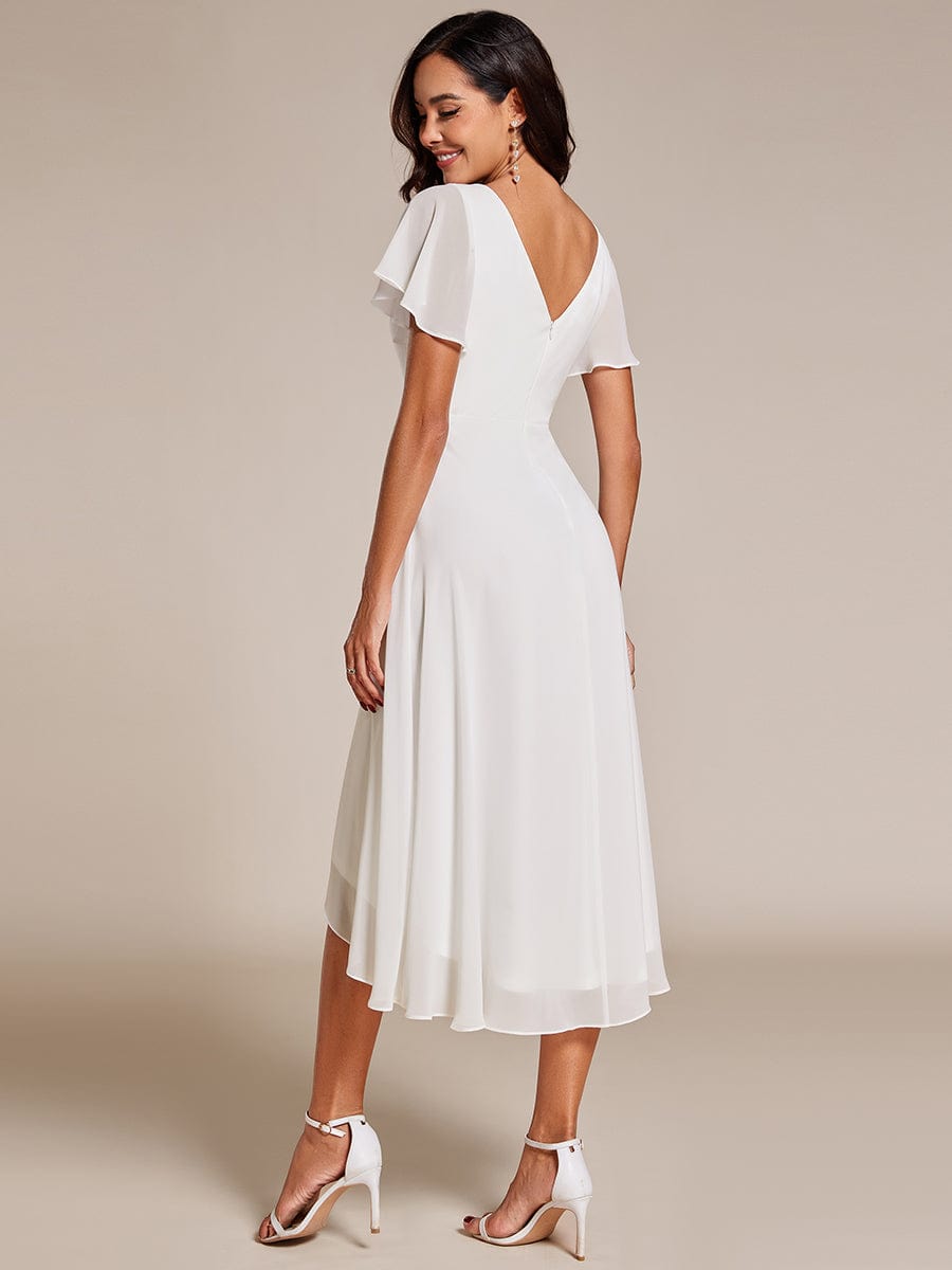 Flowing Chiffon V-Neck Ruffle Sleeves Bridesmaid Dress  #color_White