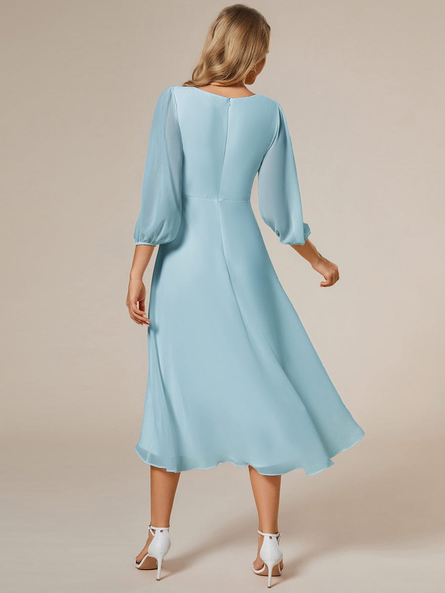 Long Sleeves Asymmetrical Hem A-Line Midi Wedding Guest Dress #color_Sky Blue