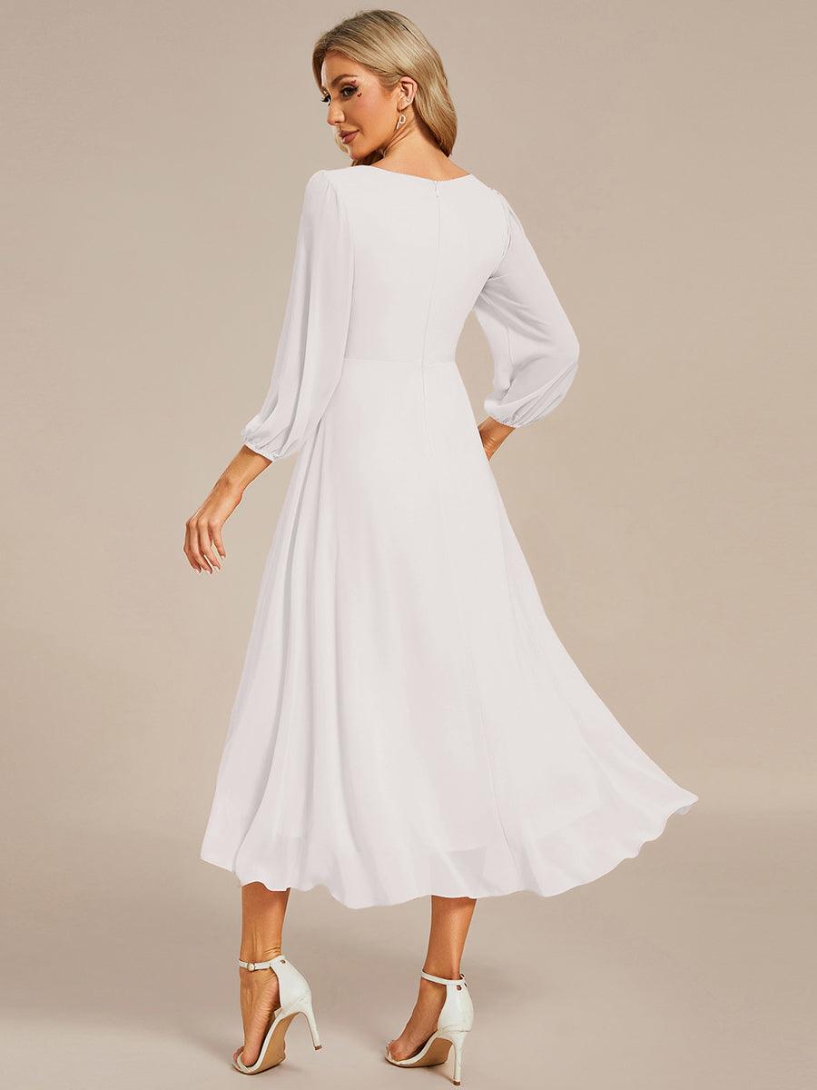 See-Through Long Sleeves V-Neck A-Line Chiffon Wedding Guest Dress #color_Cream