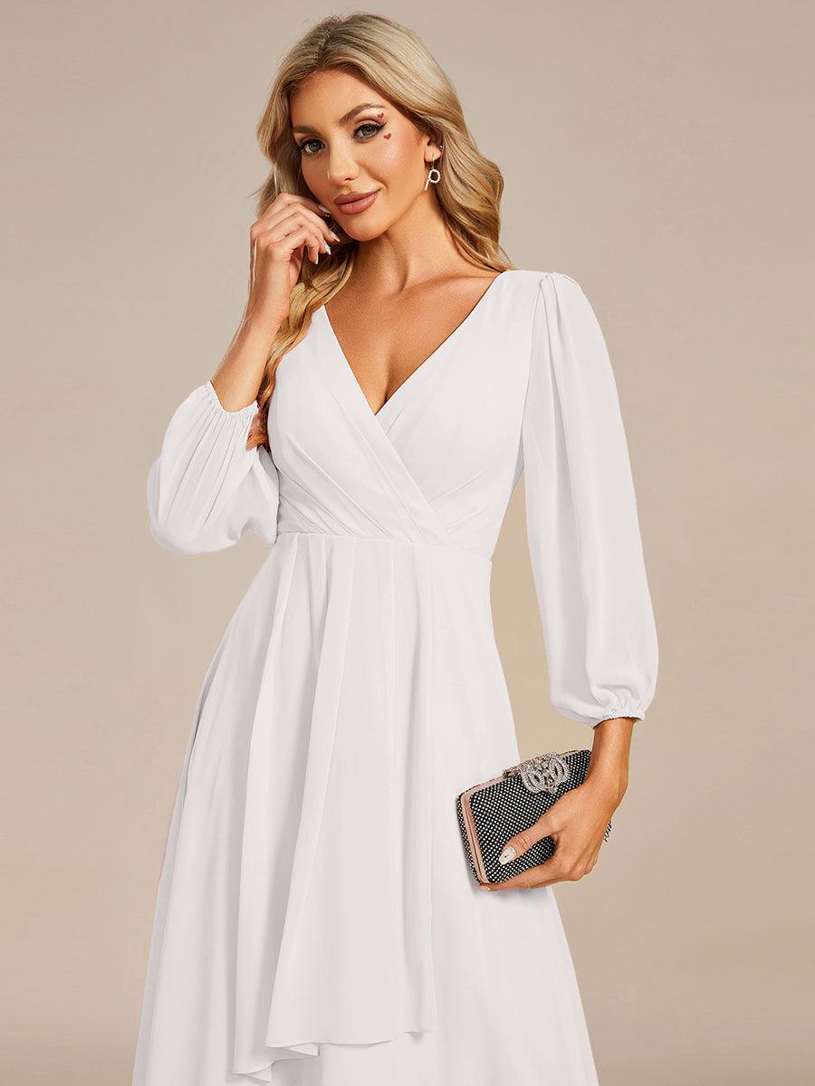 See-Through Long Sleeves V-Neck A-Line Chiffon Wedding Guest Dress #color_Cream