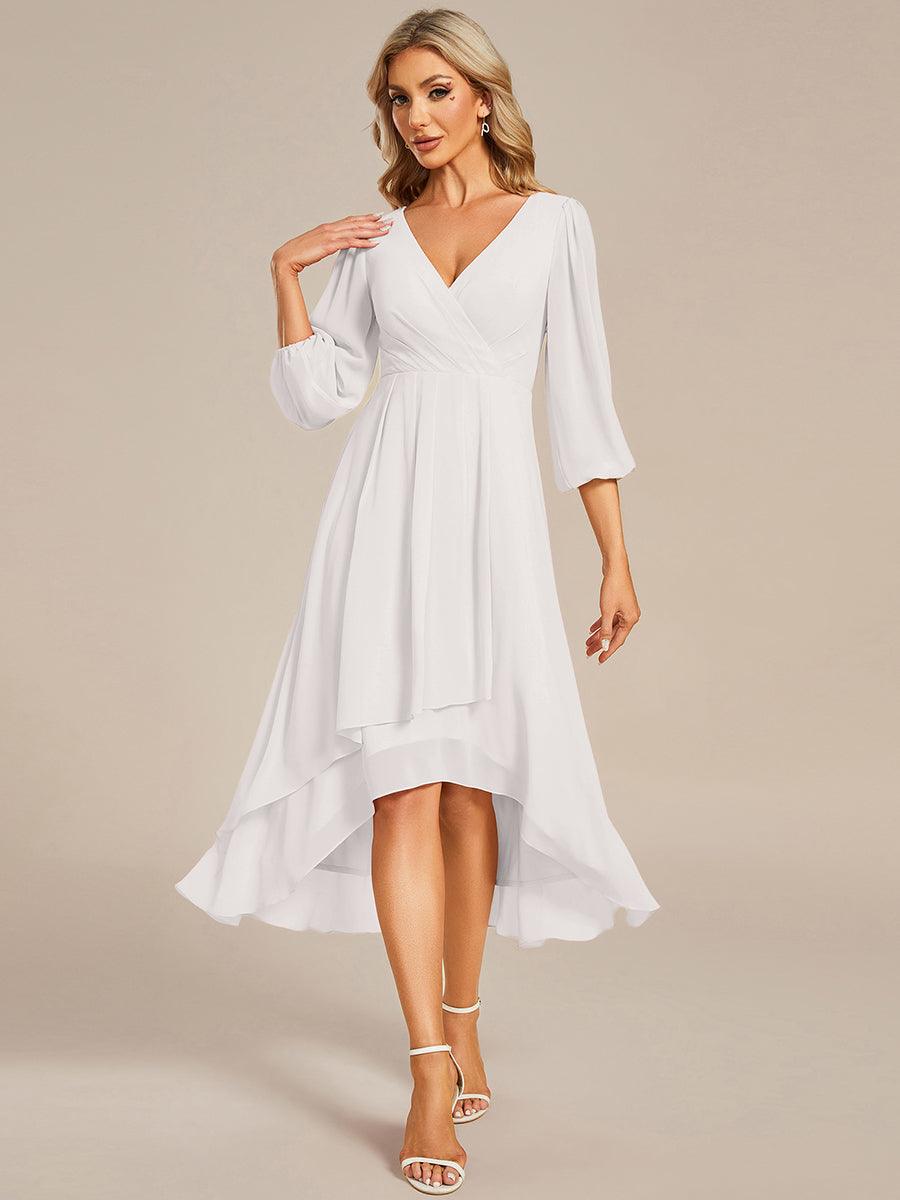 See-Through Long Sleeves V-Neck A-Line Chiffon Wedding Guest Dress #color_Cream