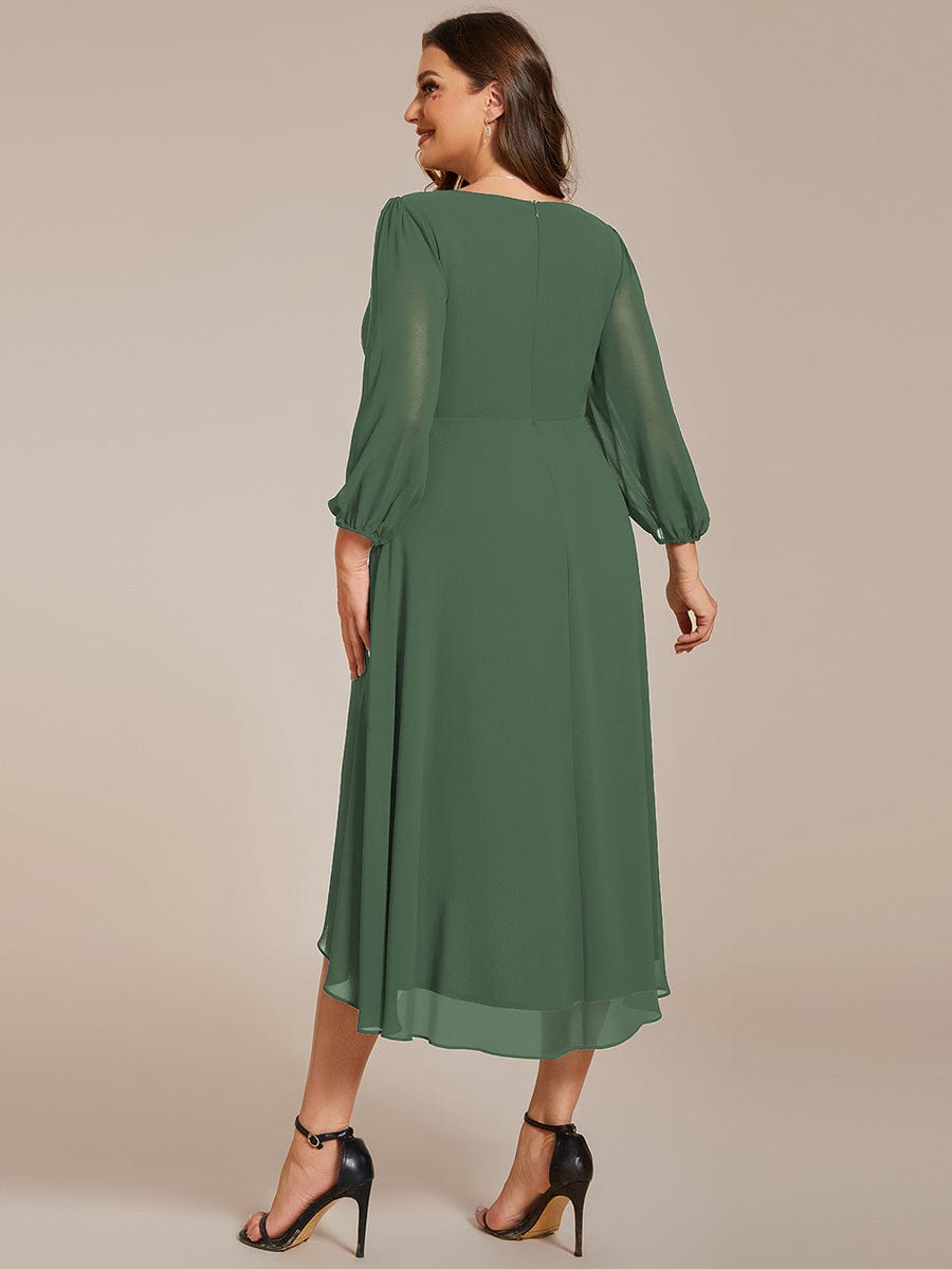 Plus Size Chiffon A-Line Long Sleeves Asymmetrical Hem Wedding Guest Dress #color_Eucalyptus