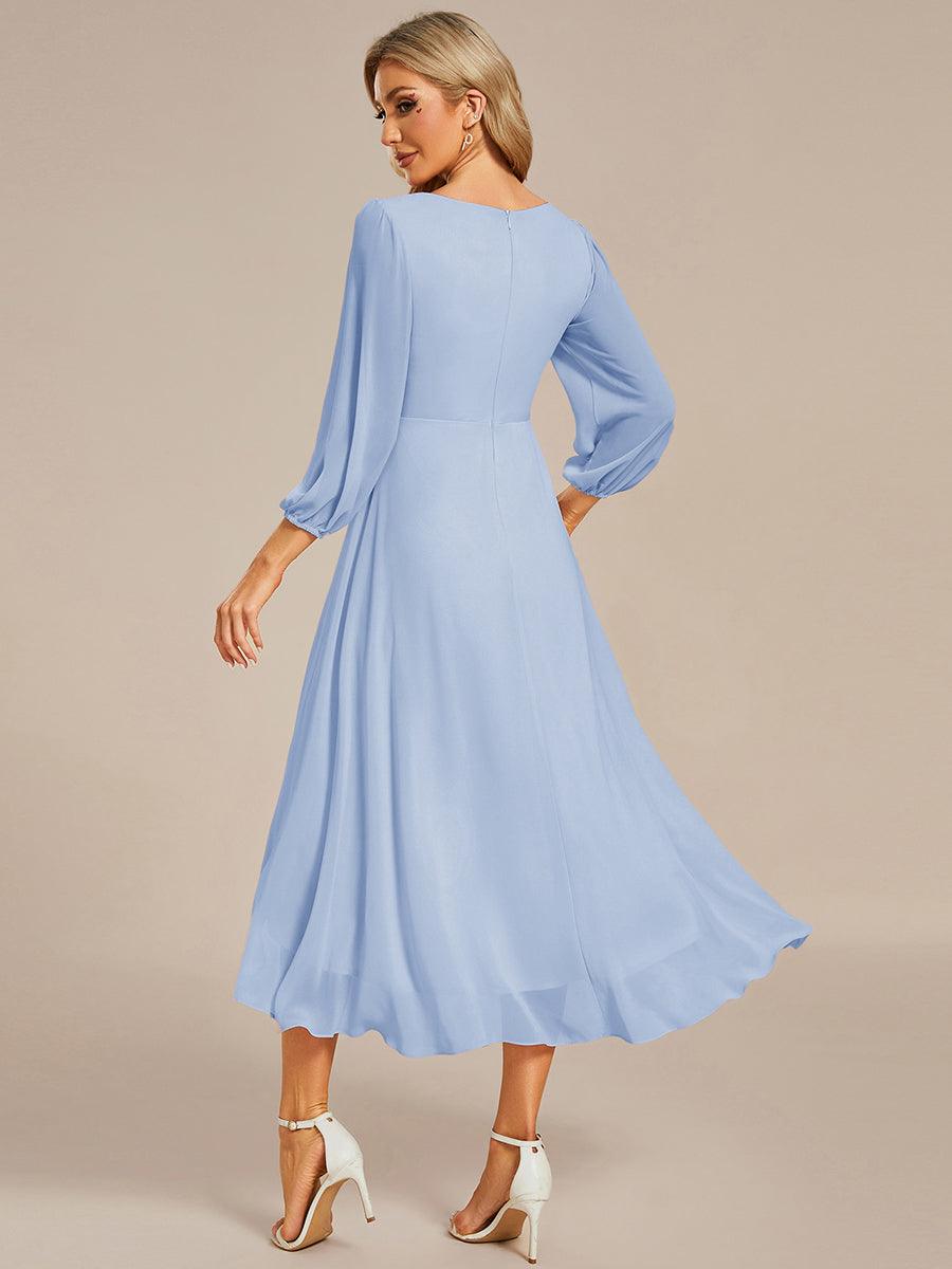 See-Through Long Sleeves V-Neck A-Line Chiffon Wedding Guest Dress #color_Ice Blue