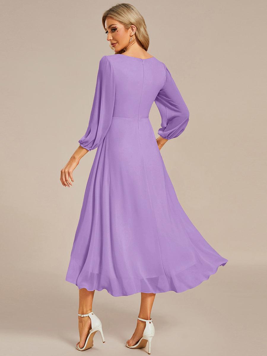 See-Through Long Sleeves V-Neck A-Line Chiffon Wedding Guest Dress #color_Lavender