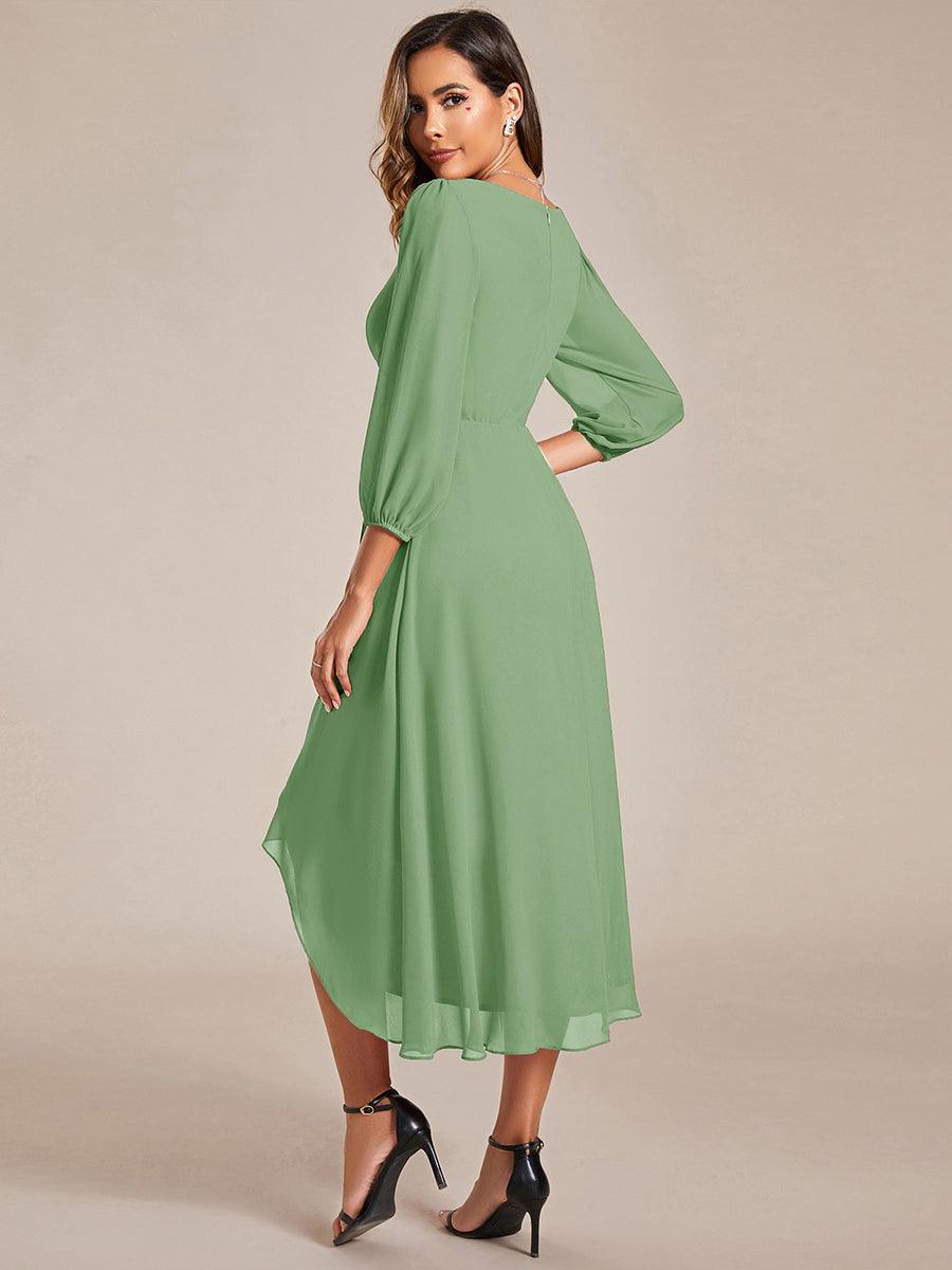 See-Through Long Sleeves V-Neck A-Line Chiffon Wedding Guest Dress #color_Sage Green