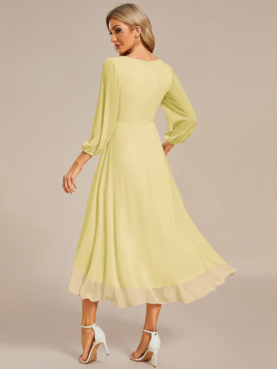 See-Through Long Sleeves V-Neck A-Line Chiffon Wedding Guest Dress #color_Yellow