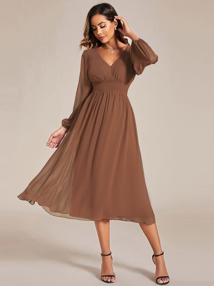 CustomSize Ever Pretty Chiffon See Through Long Sleeves Elastic Band A Line Wedding Guest Dress