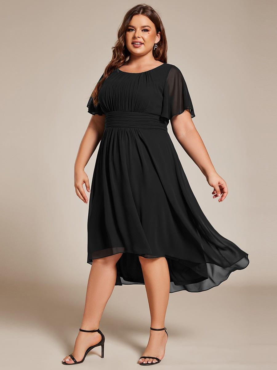 Flowy Chiffon Round Neckline A-Line Knee Length Bridesmaid Dress #color_Black