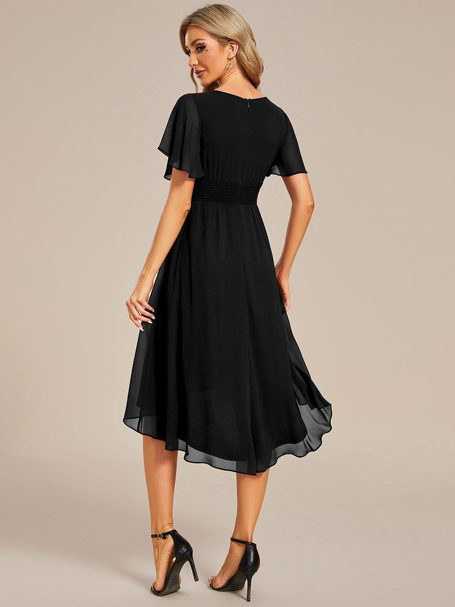 Flowy Chiffon Round Neckline A-Line Knee Length Bridesmaid Dress #color_Black