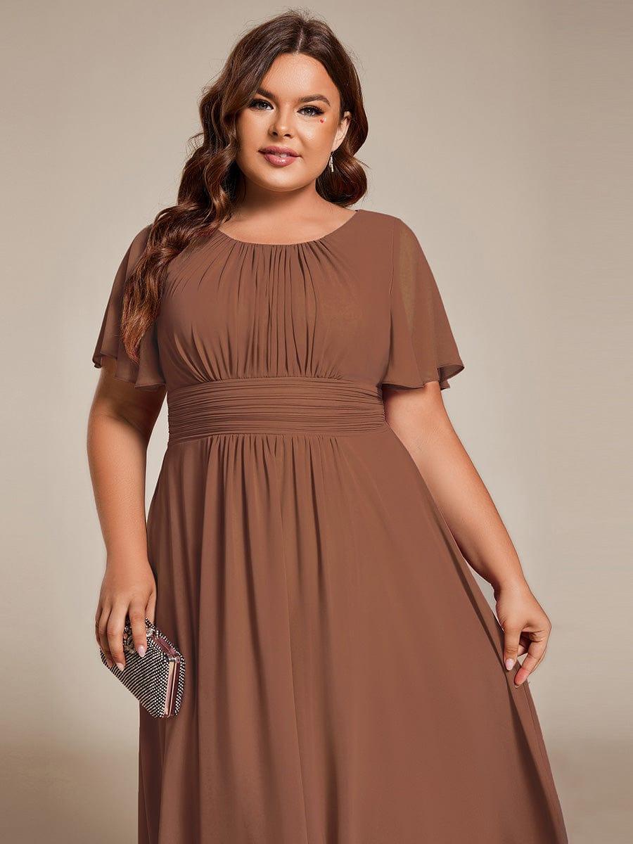 Flowy Chiffon Round Neckline A-Line Knee Length Bridesmaid Dress #color_Brown