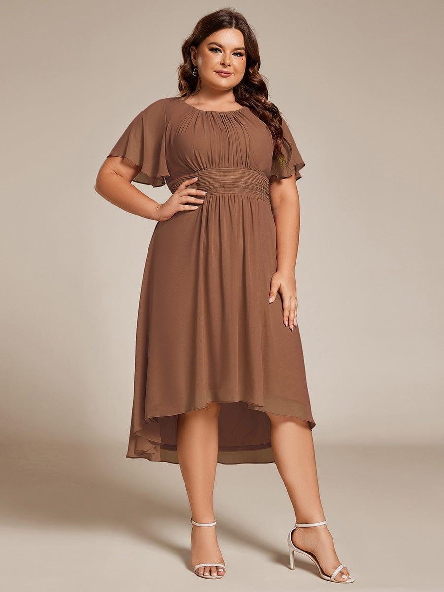 Flowy Chiffon Round Neckline A-Line Knee Length Bridesmaid Dress #color_Brown