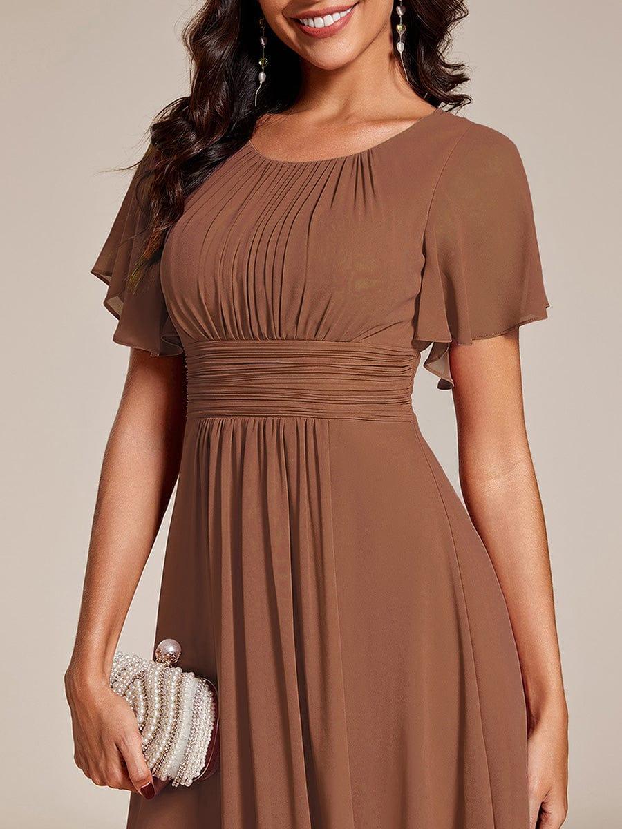 Flowy Chiffon Round Neckline A-Line Knee Length Bridesmaid Dress #color_Brown