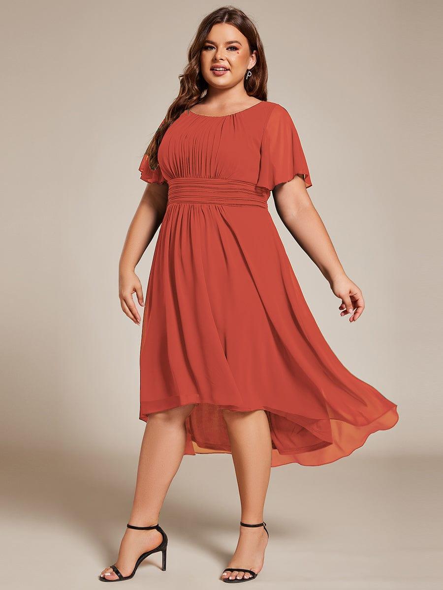 Flowy Chiffon Round Neckline A-Line Knee Length Bridesmaid Dress #color_Burnt Orange