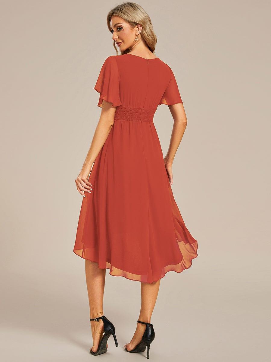 Flowy Chiffon Round Neckline A-Line Knee Length Bridesmaid Dress #color_Burnt Orange