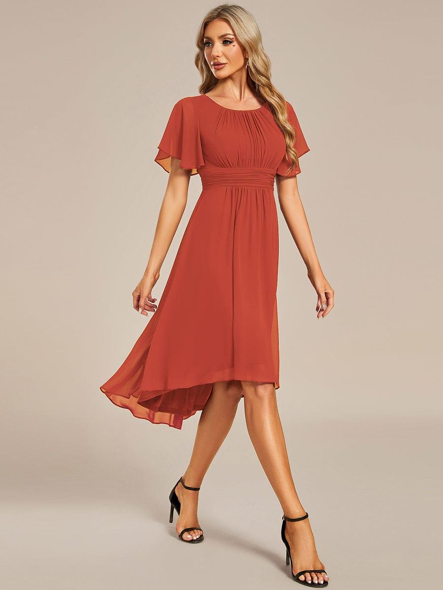 Flowy Chiffon Round Neckline A-Line Knee Length Bridesmaid Dress #color_Burnt Orange