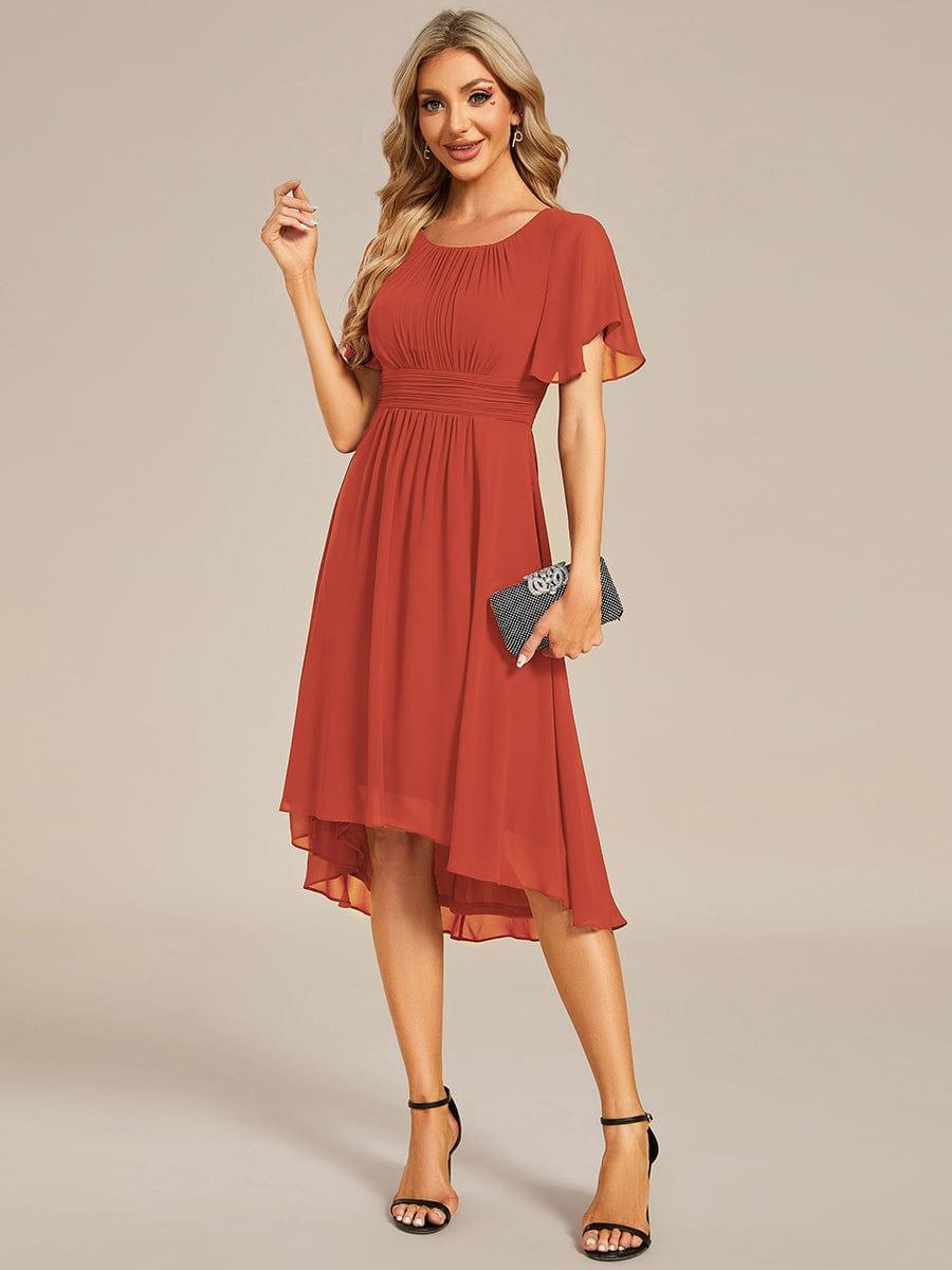 Flowy Chiffon Round Neckline A-Line Knee Length Bridesmaid Dress #color_Burnt Orange