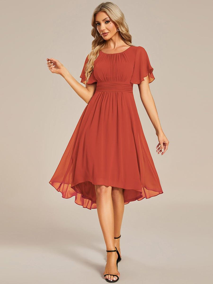 Flowy Chiffon Round Neckline A-Line Knee Length Bridesmaid Dress #color_Burnt Orange