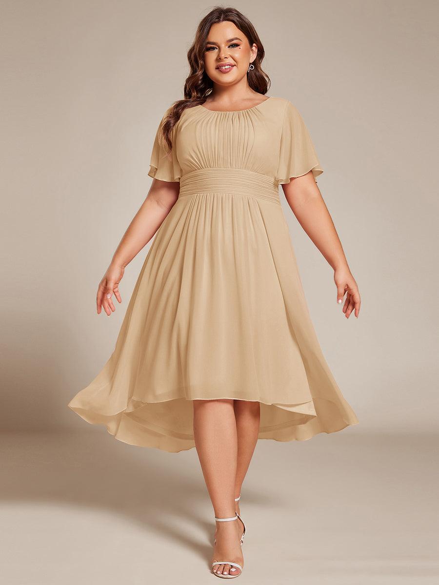 Flowy Chiffon Round Neckline A-Line Knee Length Bridesmaid Dress #color_Champagne