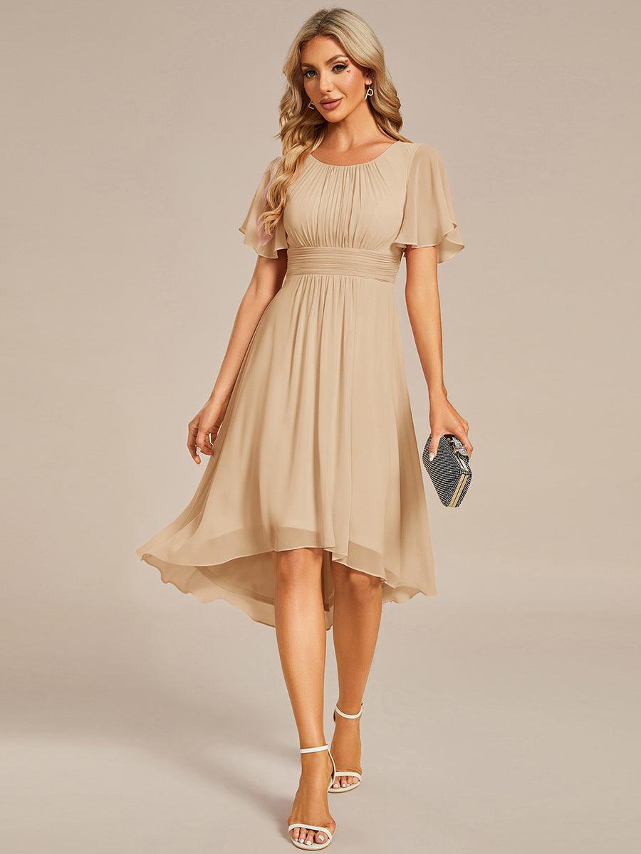 Flowy Chiffon Round Neckline A-Line Knee Length Bridesmaid Dress #color_Champagne