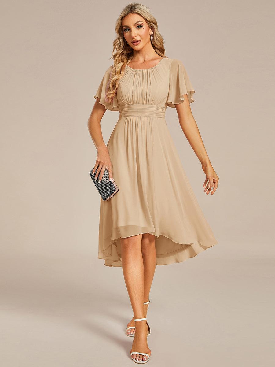 Flowy Chiffon Round Neckline A-Line Knee Length Bridesmaid Dress #color_Champagne