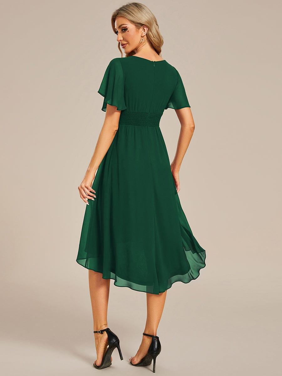 Flowy Chiffon Round Neckline A-Line Knee Length Bridesmaid Dress #color_Dark Green