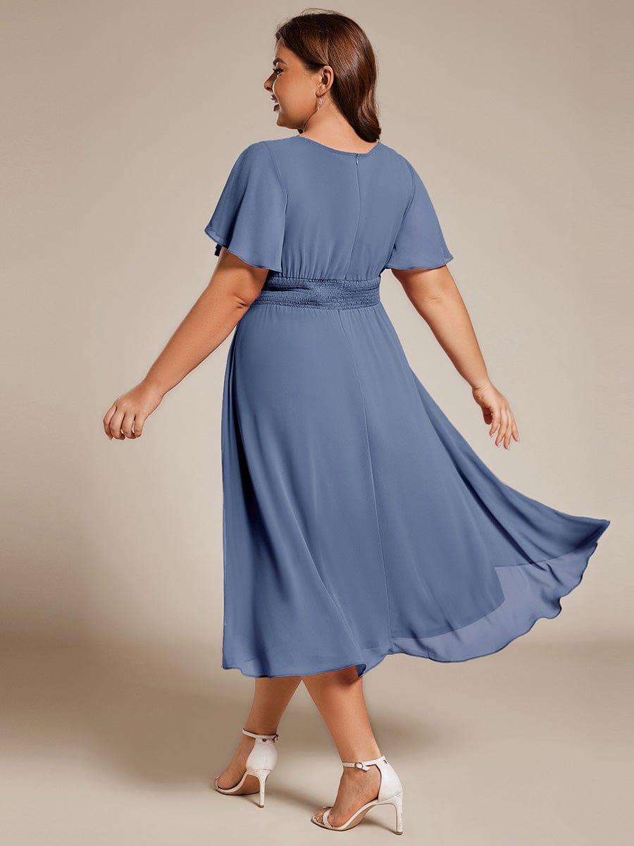 Flowy Chiffon Round Neckline A-Line Knee Length Bridesmaid Dress #color_Dusty Blue