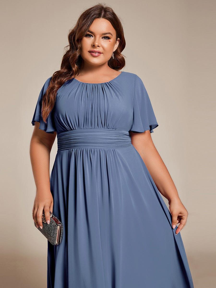 Flowy Chiffon Round Neckline A-Line Knee Length Bridesmaid Dress #color_Dusty Blue