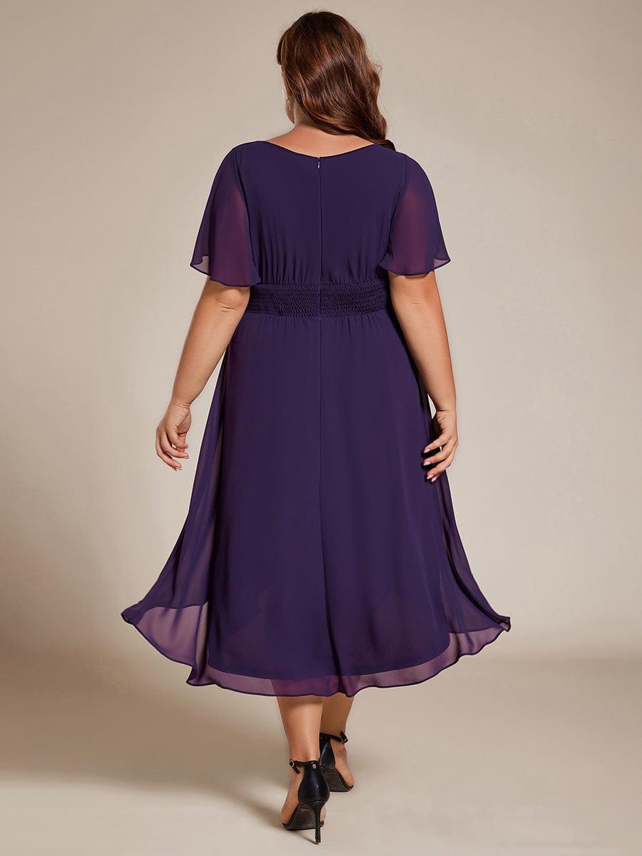 Flowy Chiffon Round Neckline A-Line Knee Length Bridesmaid Dress #color_Dark Purple