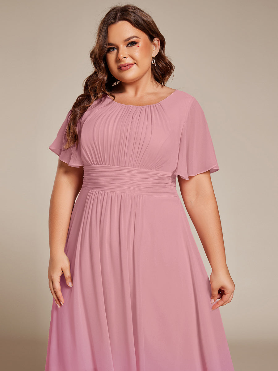 Flowy Chiffon Round Neckline A-Line Knee Length Wedding Guest Dress #color_Dusty Rose