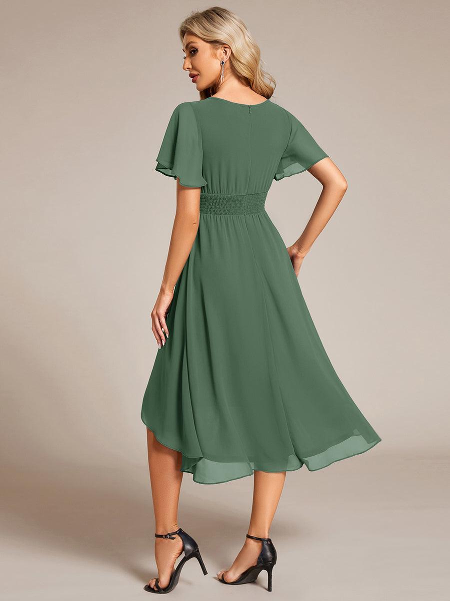 Flowy Chiffon Round Neckline A-Line Knee Length Bridesmaid Dress #color_Eucalyptus