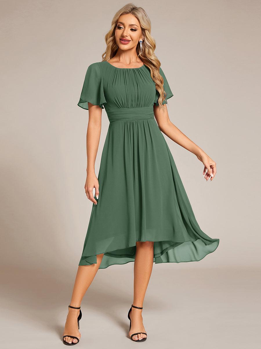 Flowy Chiffon Round Neckline A-Line Knee Length Bridesmaid Dress #color_Eucalyptus