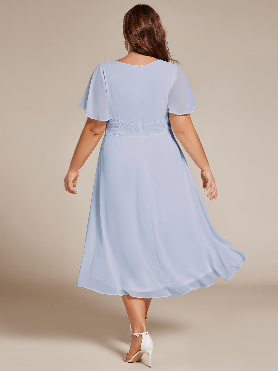 Flowy Chiffon Round Neckline A-Line Knee Length Wedding Guest Dress #color_Ice Blue