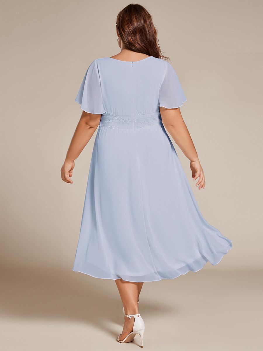 Flowy Chiffon Round Neckline A-Line Knee Length Bridesmaid Dress #color_Ice Blue